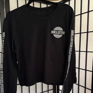 Hollister Black Long-Sleeve Logo Tee with White Sleeve Script